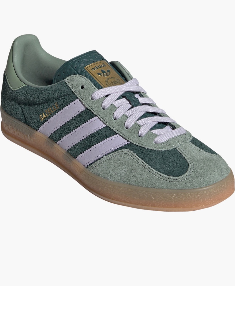 adidas indoor Gazelle Sneaker in Sage Green with Lavender Stripes size 6 women